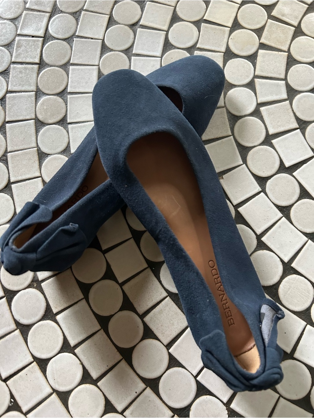 Bernardo Navy Suede Ballet Flats with Bow Accent